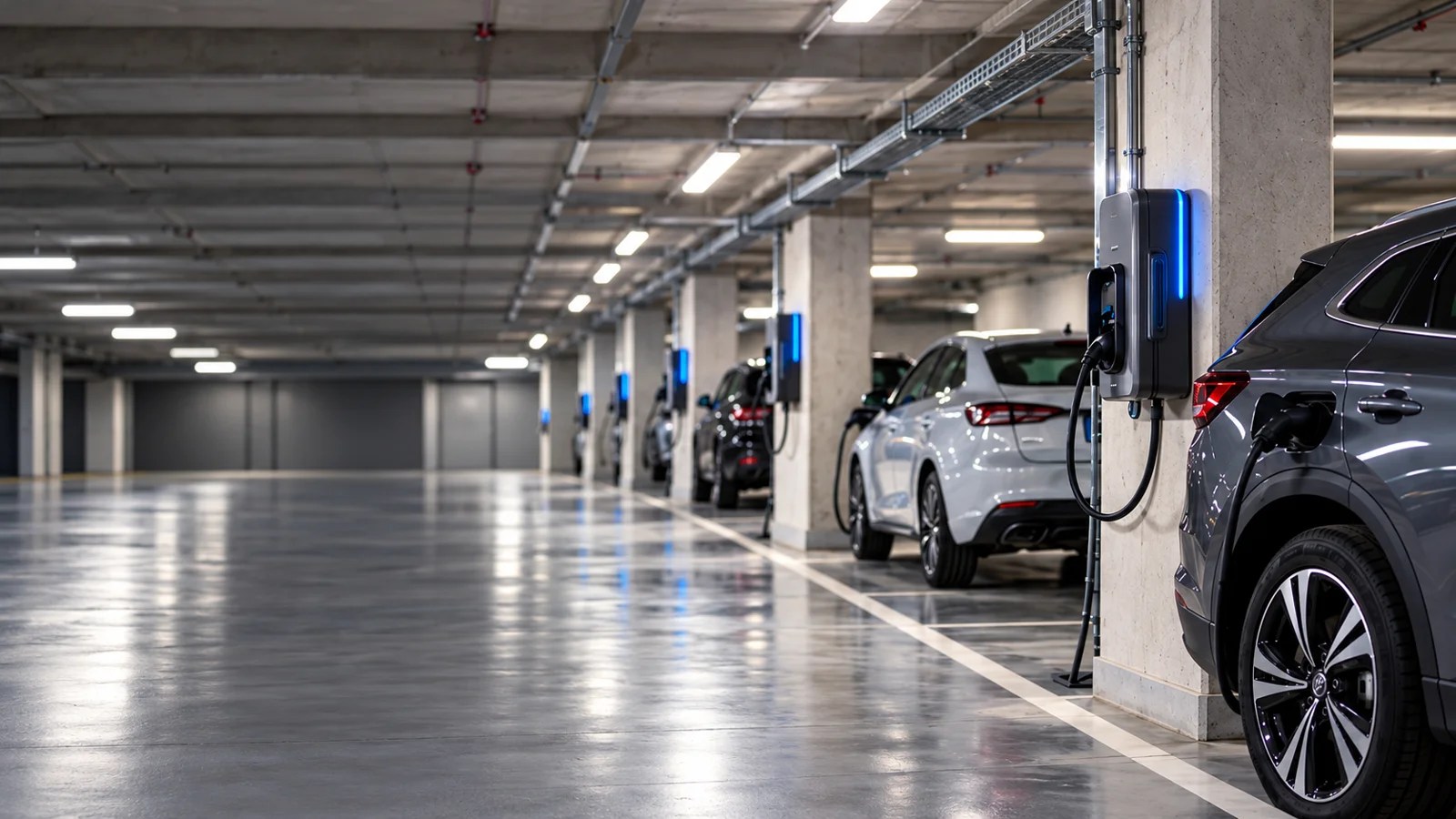 Visuel illustratif : parking de copropriété équipé de bornes de recharge
