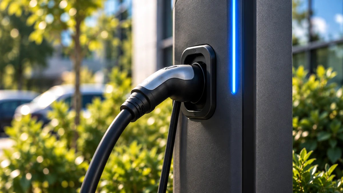 Visuel illustratif : connexion d’une borne de recharge sur un parking professionnel